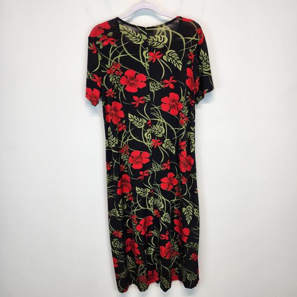 Vintage Dark Romantic Shift Dress Size L Black Red Very Stretchy Slinky Knit - Picture 4 of 9